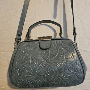 Blue Embossed Leather Satchel - Patricia Nash